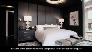 black and white bedroom